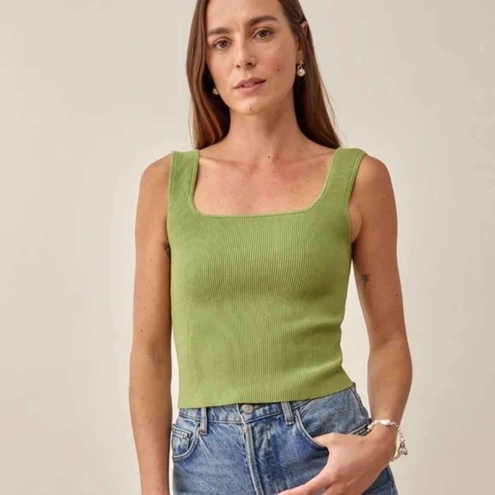 COPY - Reformation Julia Ribbed Sweater Tank in Green